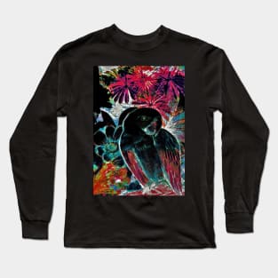 BLACK TROPICAL MACAW PARROT DECO PRINT ART POSTER EXOTIC DESIGN Long Sleeve T-Shirt